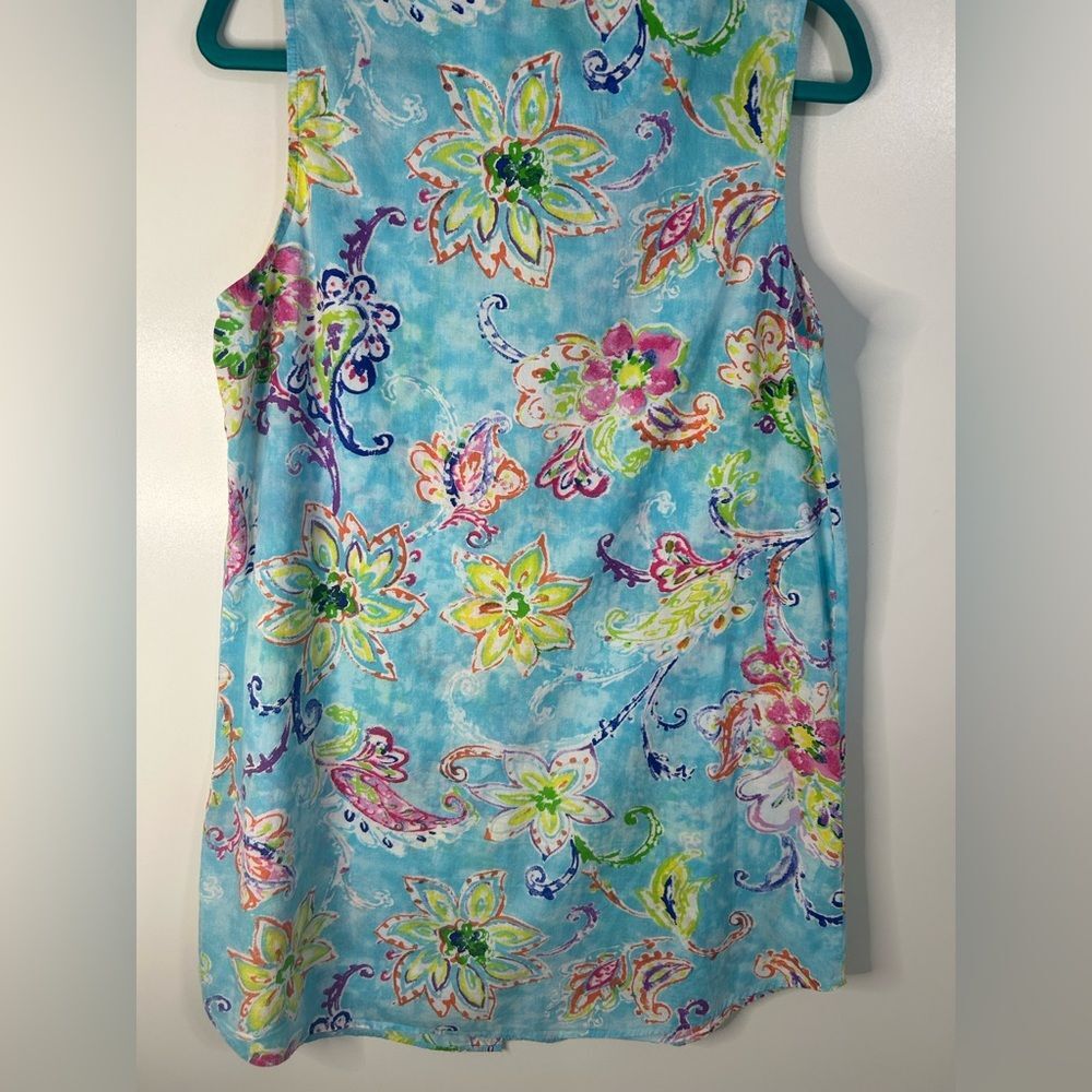 Lauren Ralph Lauren women .Blue Pink Sleeveless Midi Dress 100% cotton Vacation. - Picture 10 of 12